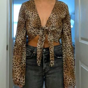 Leopard Print Crop Top- Flare Sleeves